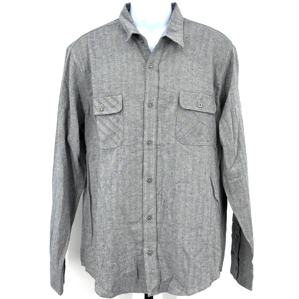 SHORE Charcoal Gray Herringbone European Cotton Button Down Shirt‎ Men's XL NEW